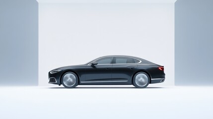 sleek luxury sedan in a minimalist studio setting