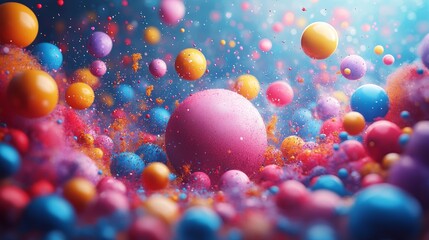 Colorful abstract spheres floating in a dreamy artistic space