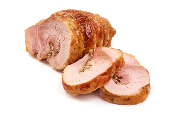 Glazed pork roast, isolated on white background. close-up.