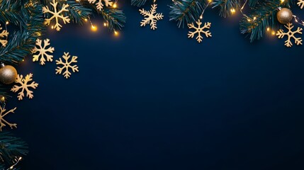 Blue festive background with golden snowflakes