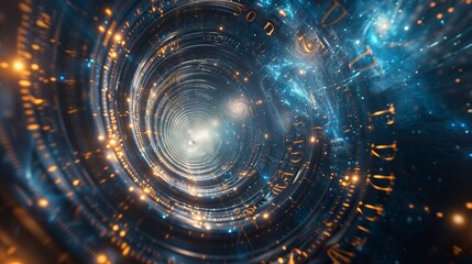 Obraz premium Exploring the mysteries of time travel through a cosmic vortex of light and energy