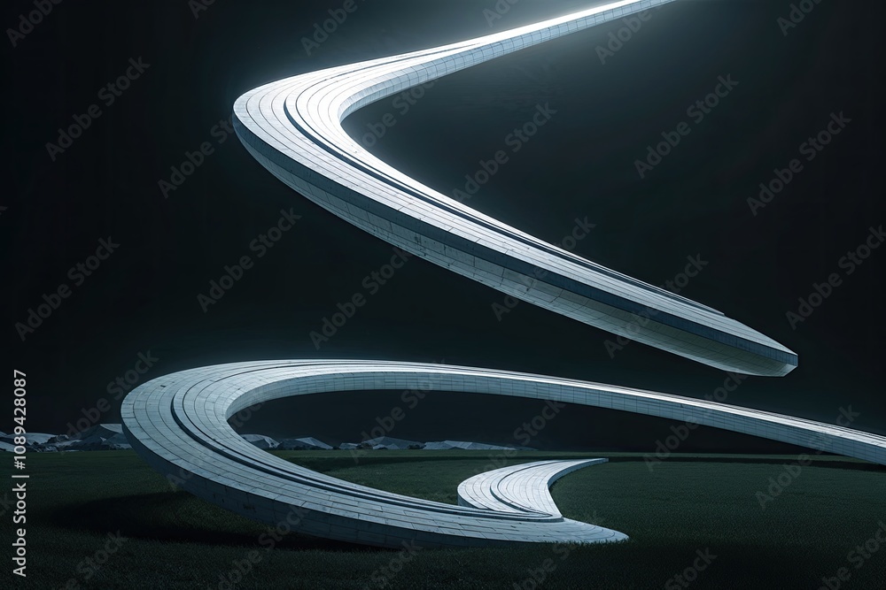Poster angular spiral formations in a dark field with 3d geometric technology