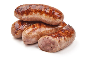 Grilled bavarian sausages, isolated on white background.