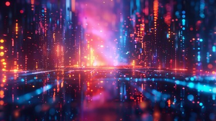 Fototapeta premium Neon disco lights illuminating a digital landscape with vibrant colors and reflections