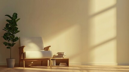 Minimalist Reading Nook Glowing with Warm Natural Light and Humble Decor