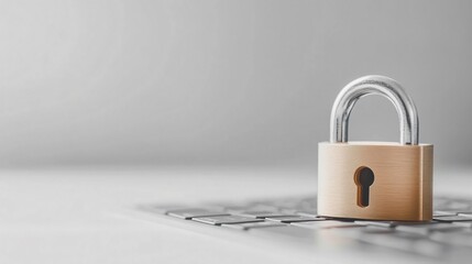Naklejka premium Closed padlock standing on computer keyboard is protecting user from cyber crime and assuring data safety