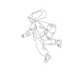 Running young woman with bag isolated on white background