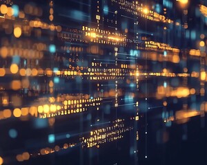 Glowing Blockchain Code Lines Floating in Mid Air Representing Transparent and Immutable Technology