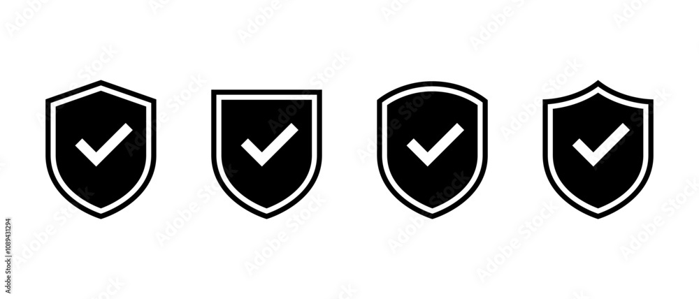 Poster shield guard with check mark icon in generic style. defense, security with checkmark sign symbol
