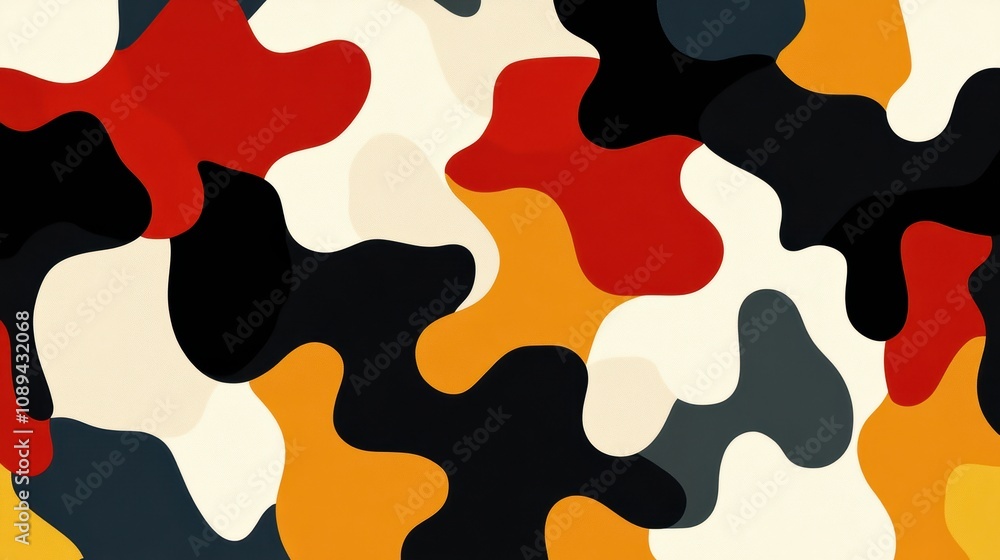 Wall mural abstract camouflage pattern in warm colors on textured background.