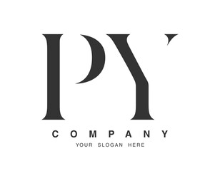 PY logo design. Initial letter p and y serif font style. Creative classic company name typography. Trendy logotype or identity.