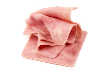 Thinly Sliced Ham, boiled sausage, isolated on white background.