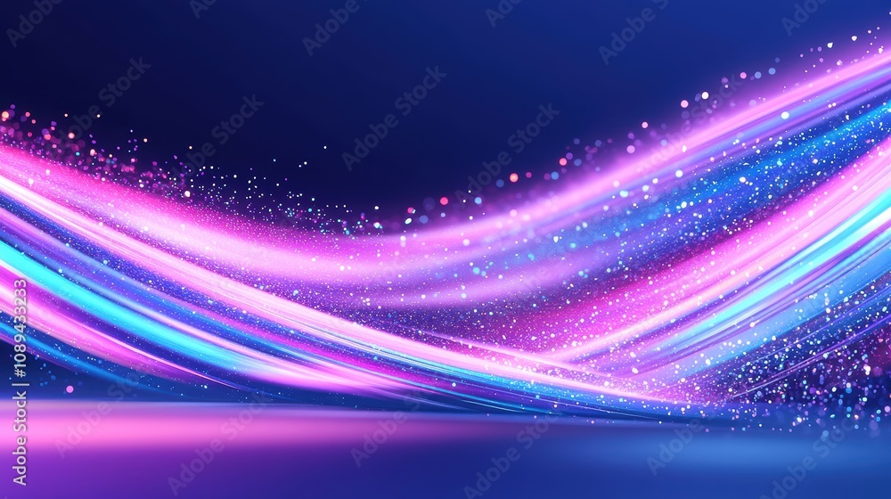 Wall mural Colorful light trails with sparkling effects on a dark background, creating a dynamic and vibrant atmosphere.