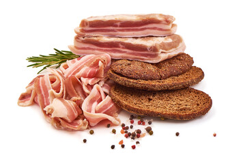 Bacon slices, isolated on white background.