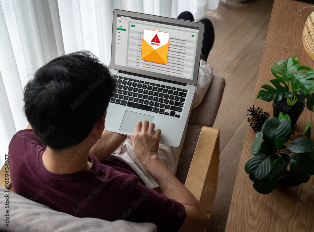Poster cyber attacking concept. malware alert showing on computer screen display scam and threat detection 