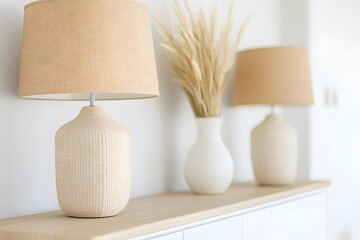 Close-up of Table Lamps Arranged Symmetrically on a Console – Stylish Home Lighting, Modern Interior, and Elegant Decor