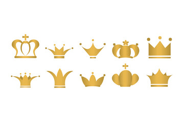 王冠シルエット　ゴールドクラウンアイコンセット