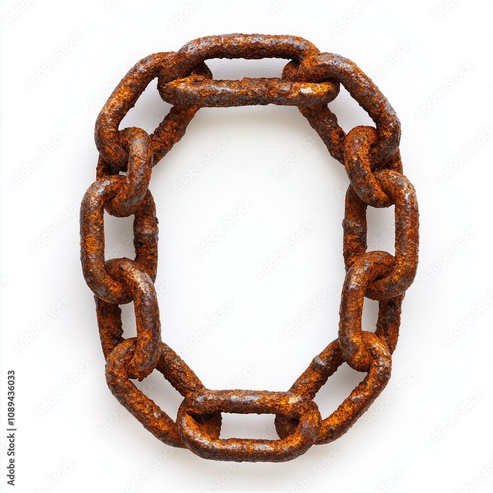 Poster letter o creatively represented chain made rough links set simple white background showcasing textur