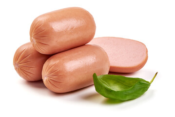 Boiled sausages, isolated on white background.