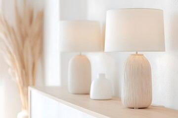 Close-up of Table Lamps Arranged Symmetrically on a Console – Stylish Home Lighting, Modern Interior, and Elegant Decor