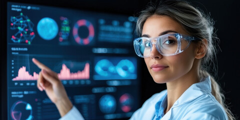 Statistical survey concept. Analyst interpreting survey trends with vibrant data visualizations