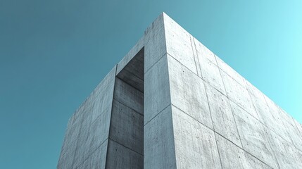 High-rise concrete building with minimalist facade and a deep blue sky, perfect for modern architecture visuals.