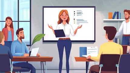 Businesswoman Leading a Team Meeting Presentation in Modern Office Space