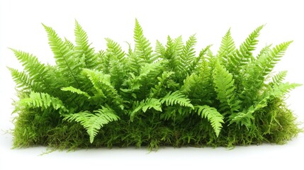 Lush green ferns and moss isolated on white. (1)