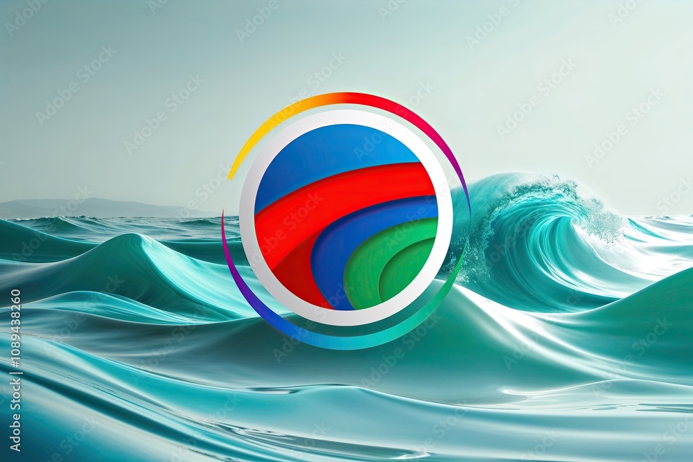 Poster modern emblem with dynamic wave patterns on a clean pristine background