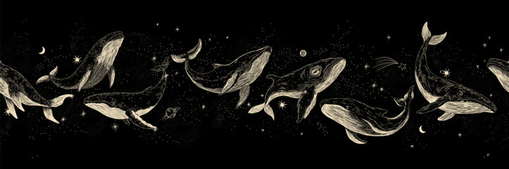 Vector illustration set of moon phases. Different stages of moonlight activity in vintage engraving style. Zodiac Signs	