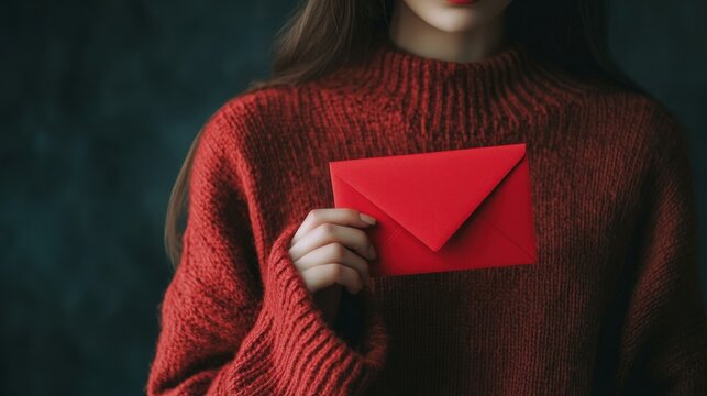 Embracing Warmth: A Cozy Portrait with a Red Envelope in Winter Fashion