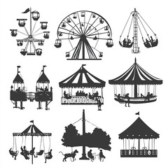 Fun Fair Silhouette, Illustration Isolated On White Background