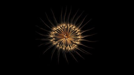 A single golden firework blooming in the night sky, minimalistic yet captivating, 