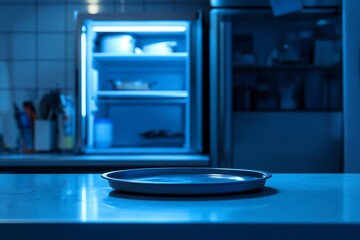 Empty Pizza Pan in Kitchen with Blue Freezer Glow