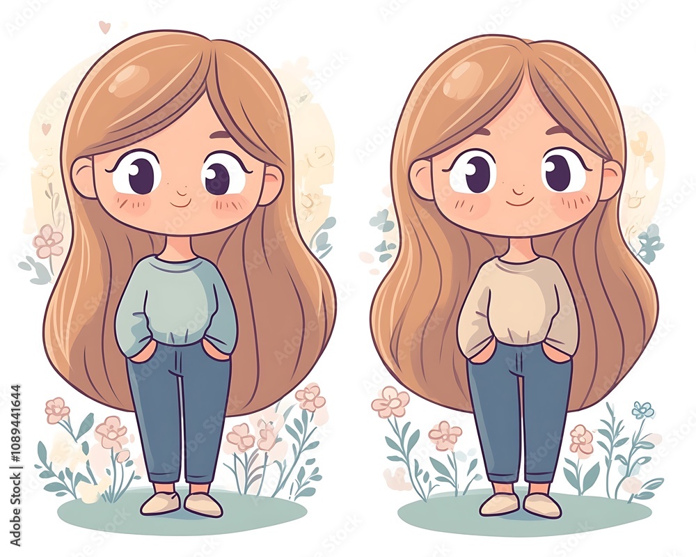 Aufkleber animated 3d character concepts, cute pastel chibi character with simple lines