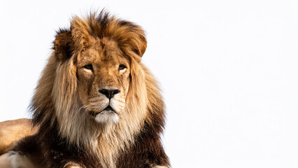 Obraz premium Lying lion, isolated on white background.