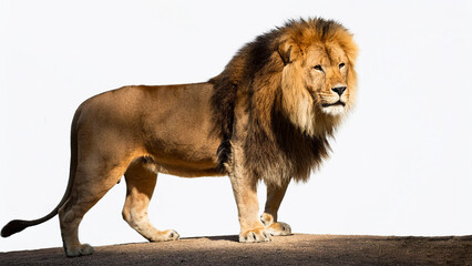 Fototapeta premium The lion stands on a white background.
