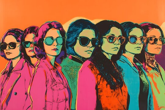 Colorful illustration of a group of girls.