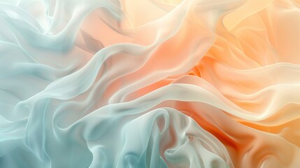 Obraz premium Abstract pastel fabric texture, soft flowing silk waves in teal and peach tones.
