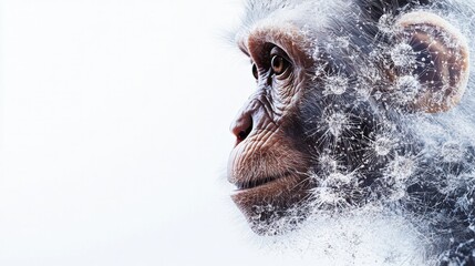 a monkey face, with particles forming intricate patterns around it, giving a sense of intelligence and power