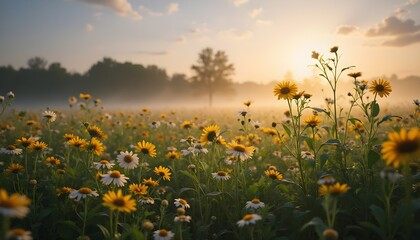 Dandelion Field at Sunset on a Tranquil Monday Morning