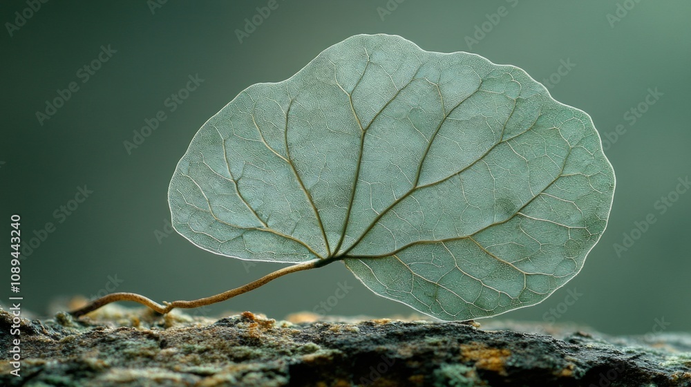 Poster a close-up of a delicate leaf showcasing intricate vein patterns against a blurred background.