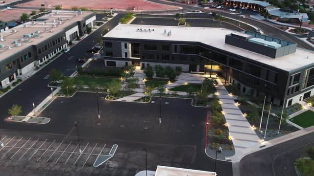 Dixie Technical College with front parking lot, and a background of mountain in St George city, Utah