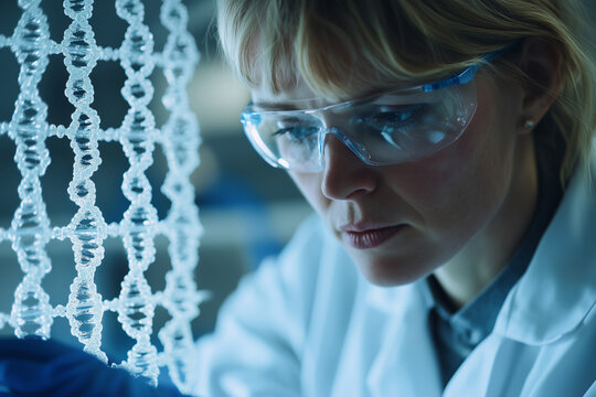 A dedicated scientist examines genetic structures in a modern laboratory setting