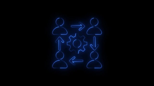 Teamwork Gear neon light sign vector. Glowing bright icon Teamwork Gear sign. transparent symbol illustration