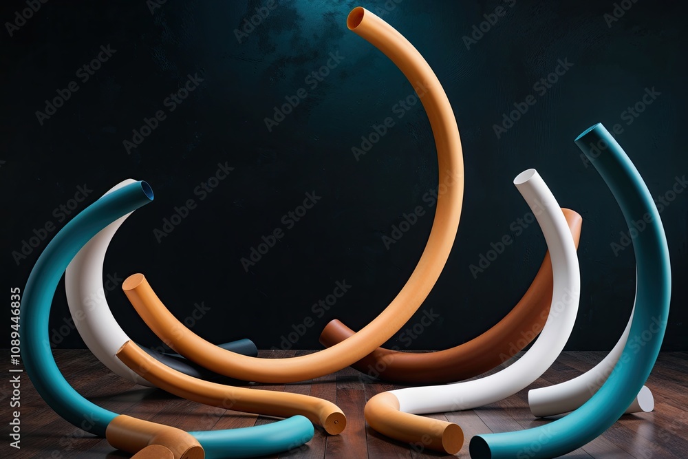 Poster dynamic 3d curved structures set against a dark illusory background