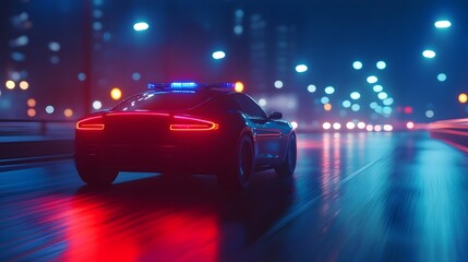 Fototapeta premium Image of a police car with special signals driving on a highway at night
