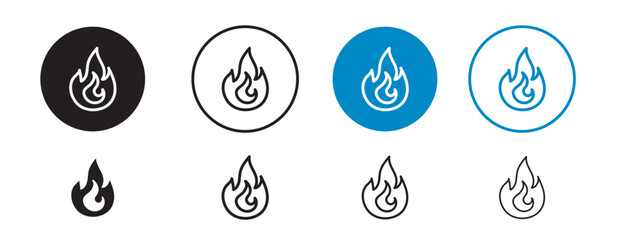 Set of 8 "fire" icons, 1 unexpanded, 1 silhouette - Bold fire icon with smooth flames ideal for safety emergency  energy related designs flammable inflammable