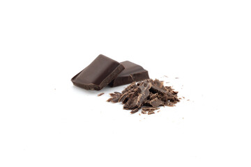 Broken chocolate pieces set isolated. Chocolate pieces on white background as package design elements.