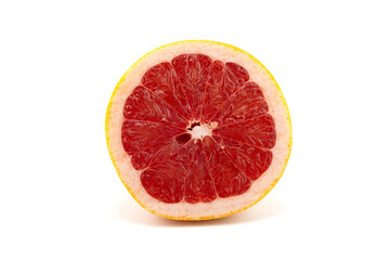 Grapefruit isolated. Pink grapefruit with leaf. Grapefruit whole, slice, half on white. Grapefruit set isolate. With clipping path. Full depth of field.